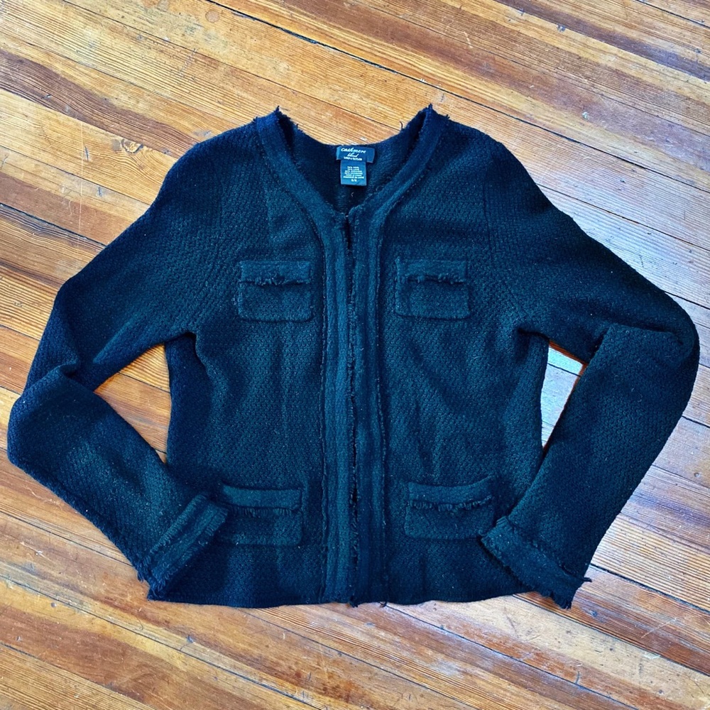 Lord & Taylor Cashmere Blend Frayed Edge Cardigan